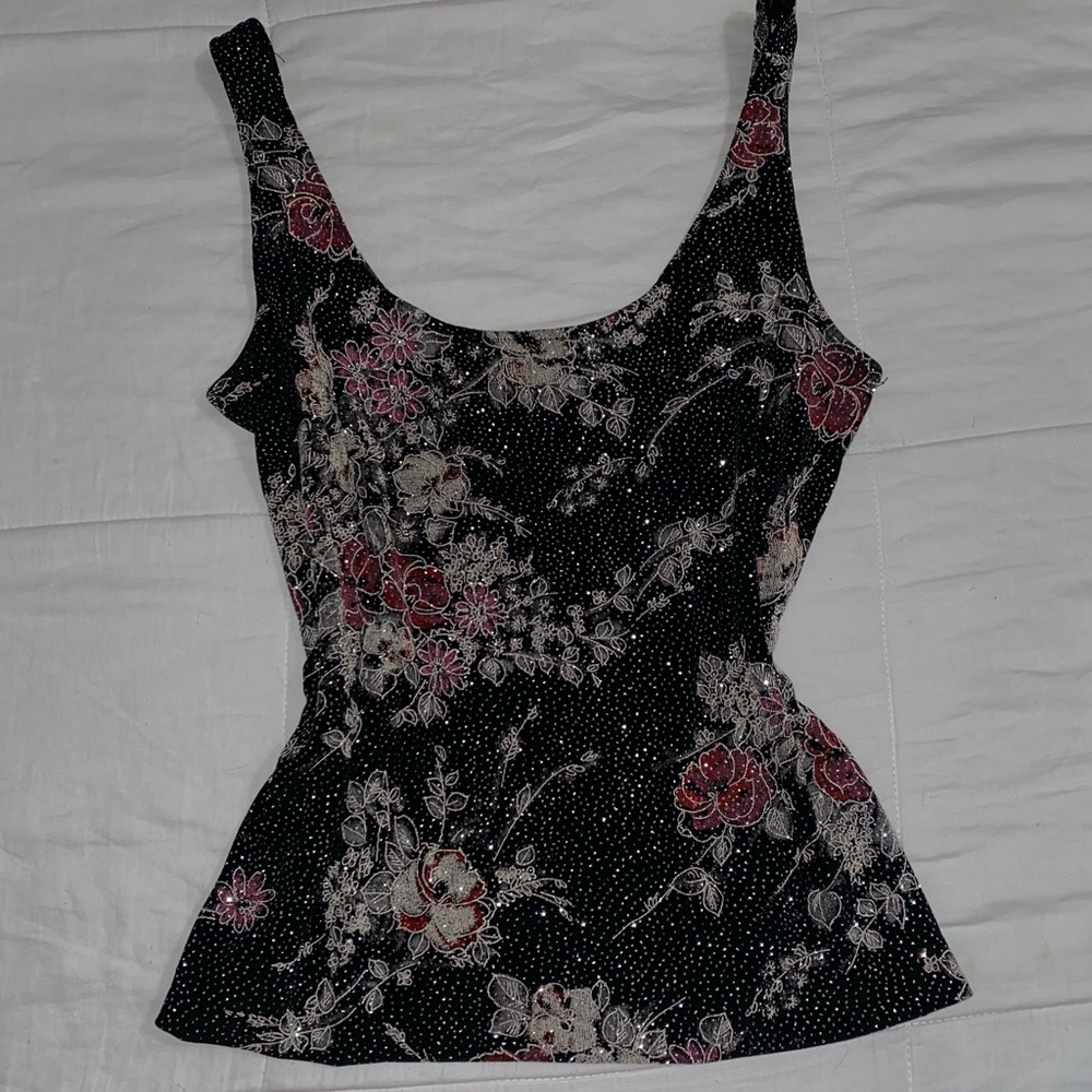 90’s Vintage Floral Black with Glitter Women's Cami Top
